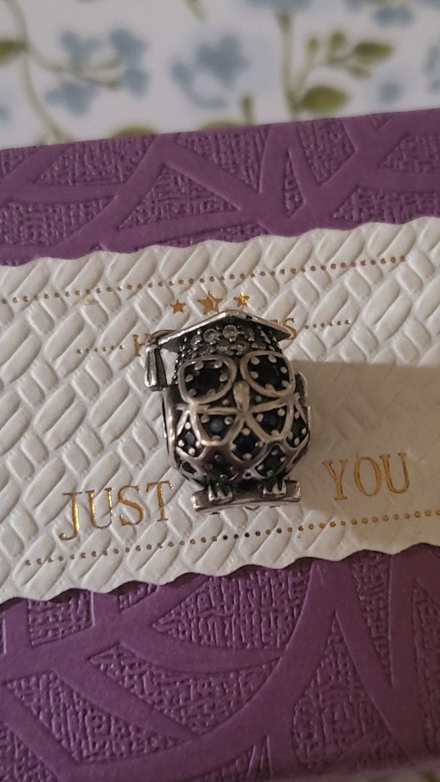 Charm plata búho graduación