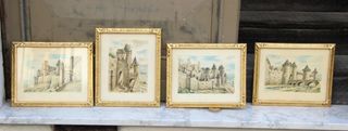 4 litografie raffiguranti Castello di Carcassonne