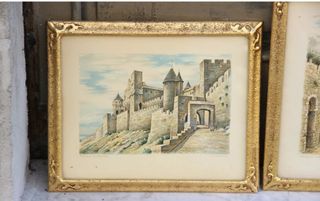 4 litografie raffiguranti Castello di Carcassonne