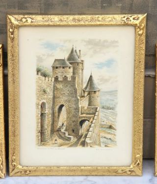 4 litografie raffiguranti Castello di Carcassonne