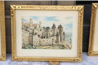 4 litografie raffiguranti Castello di Carcassonne
