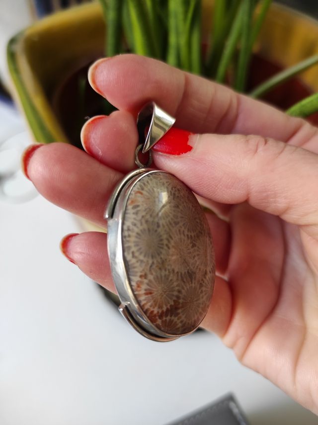 Colgante plata y coral crisantemo