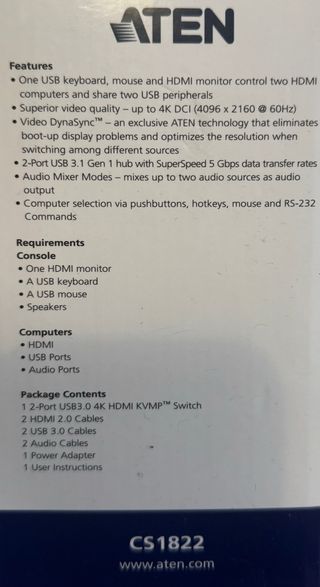 ATEN PROFESIONAL 2 puertos KVM USB 3, HDMI, 4K,.. 