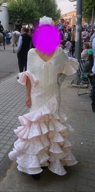 Vestido flamenca blanco y rosa bebé