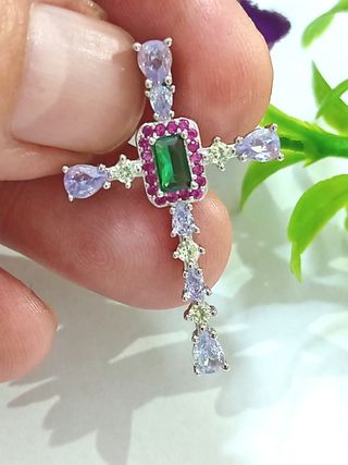 Colgante Cruz circonitas colores   De Plata De Ley