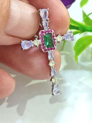 Colgante Cruz circonitas colores   De Plata De Ley