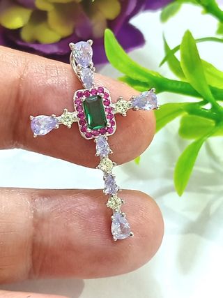 Colgante Cruz circonitas colores   De Plata De Ley