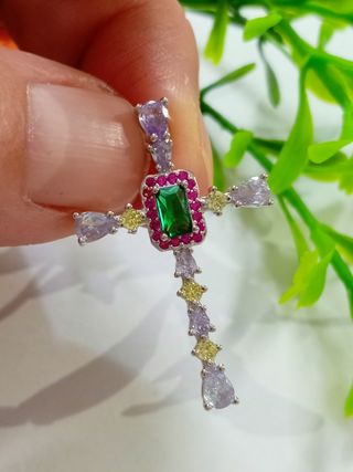 Colgante Cruz circonitas colores   De Plata De Ley