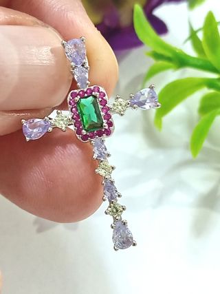 Colgante Cruz circonitas colores   De Plata De Ley