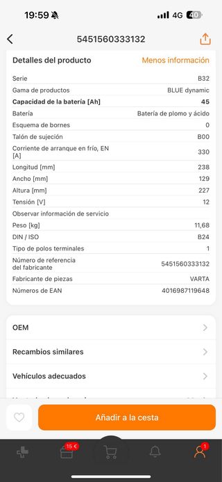 Bateria Varta 45h