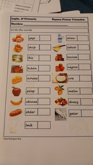Ejercicios inglés 3° Primaria 