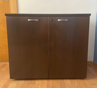 Conjunto mesa, ala y 1 mueble de almacenaje.