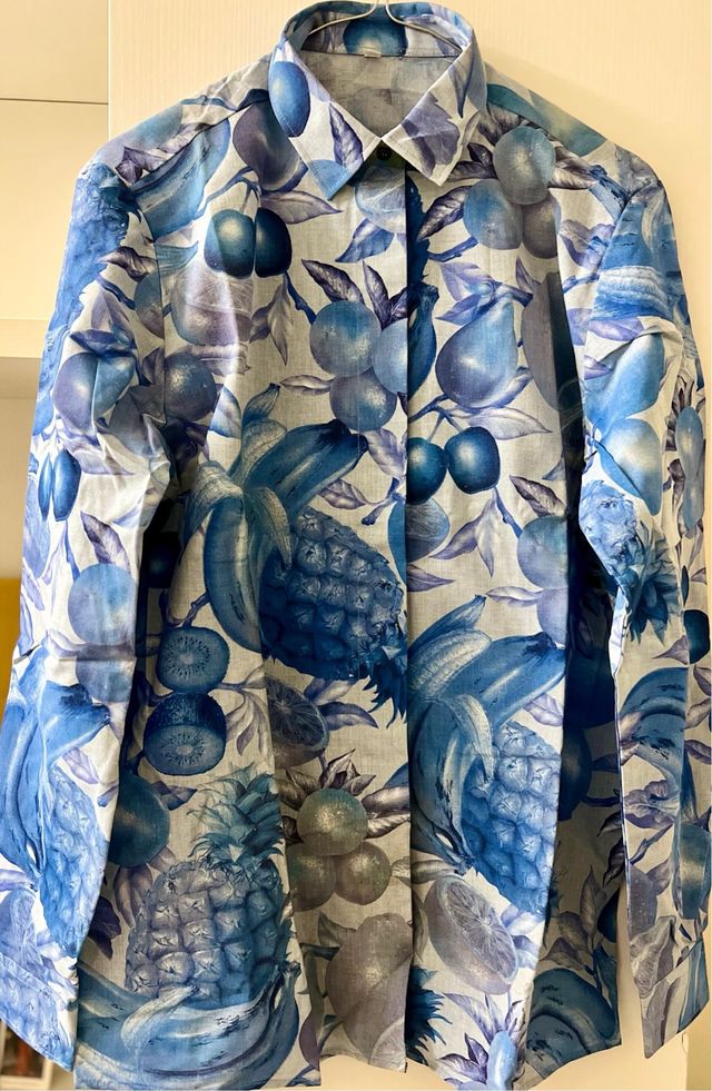 Camicia donna fantasia blu 100% cotone NUOVA