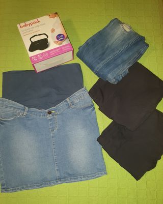 Pantalon premama, falda, cinturon coche lote