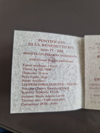 Moneta argento Vaticano 2008