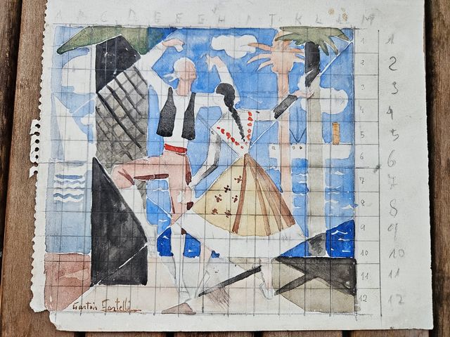 Precioso Boceto Acuarela Gaston Castelló