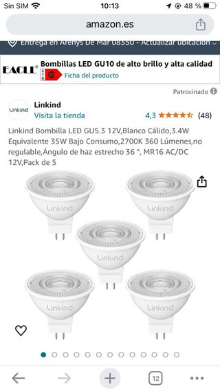 Bombillas led mr16 o gu5 de 12v 3,5 w 2700K 7 unid