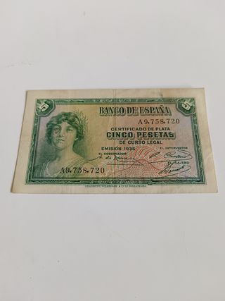 Billete cinco pesetas año 1935