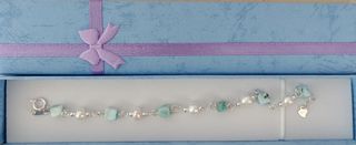 Pulsera, plata ley perlas y larimar