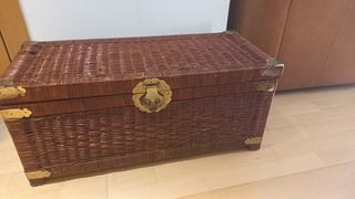 Cofre-Baúl de Mimbre madera Antiguo