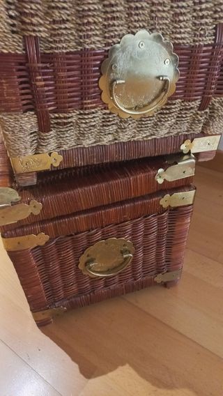 Cofre-Baúl de Mimbre madera Antiguo
