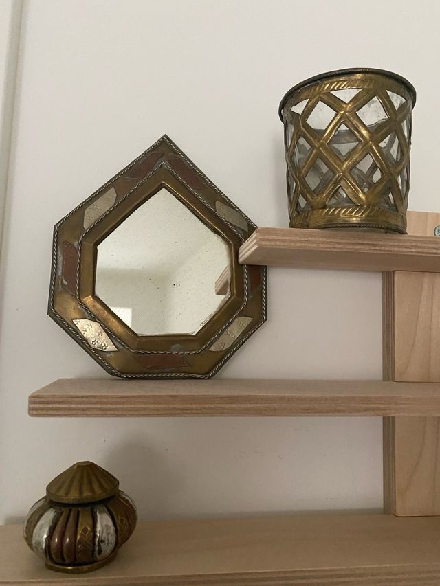 lote Espejo y portavelas laton vintage