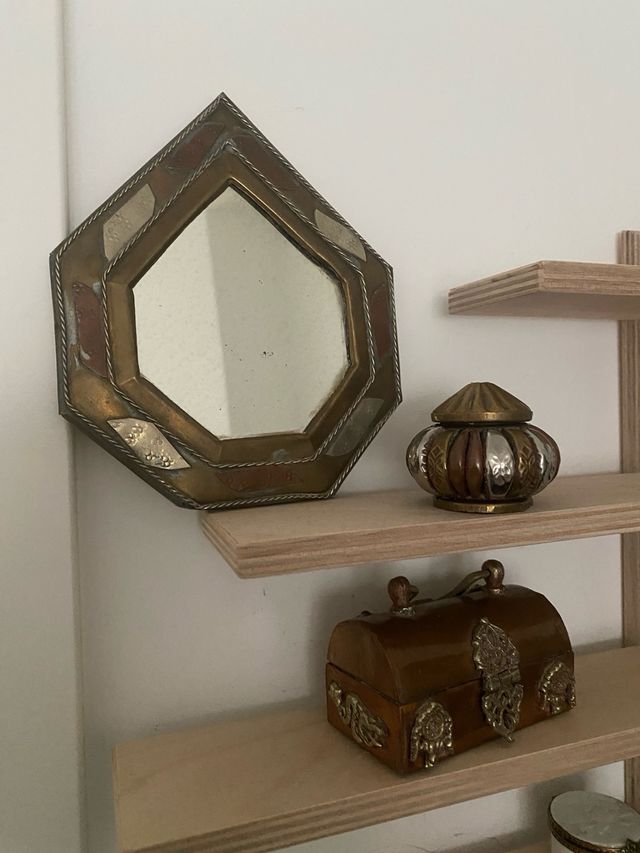 lote Espejo y portavelas laton vintage
