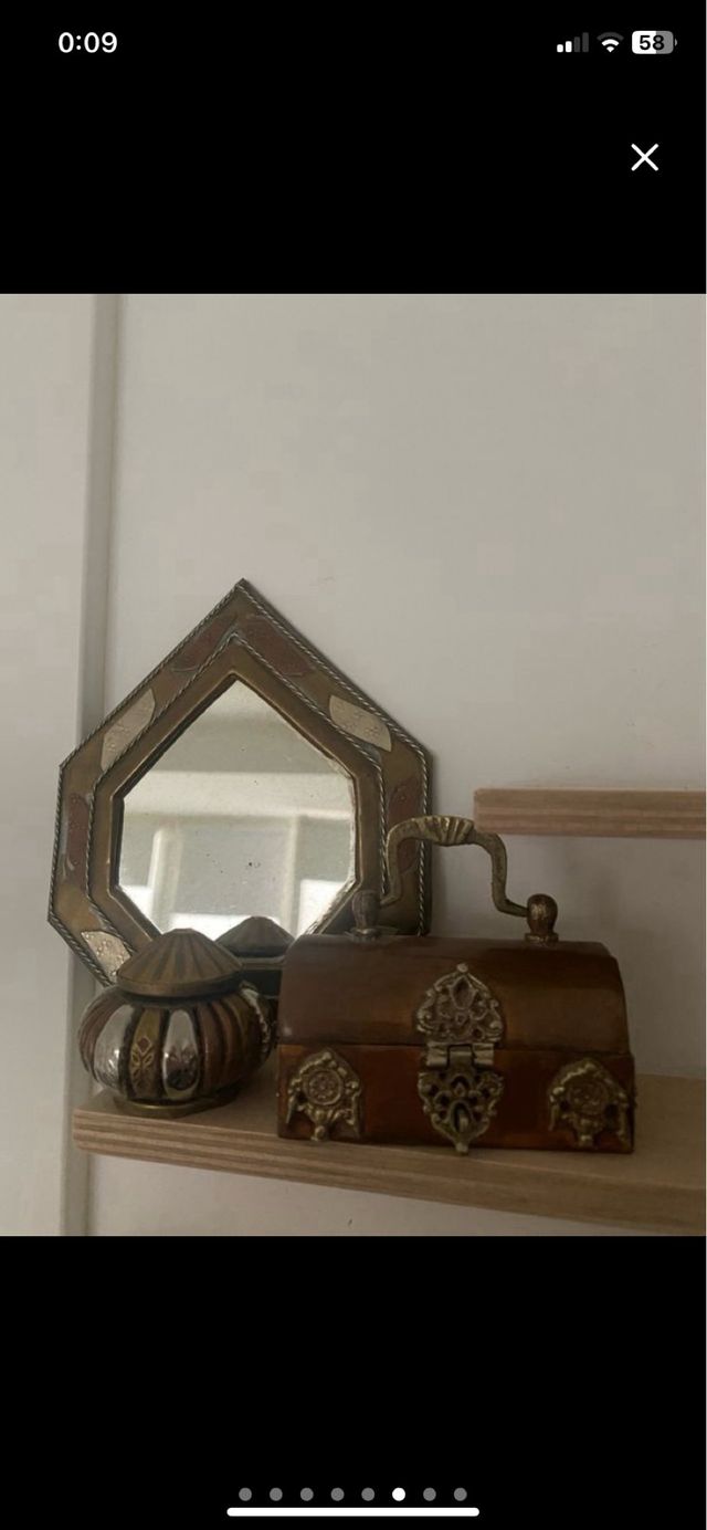 lote Espejo y portavelas laton vintage