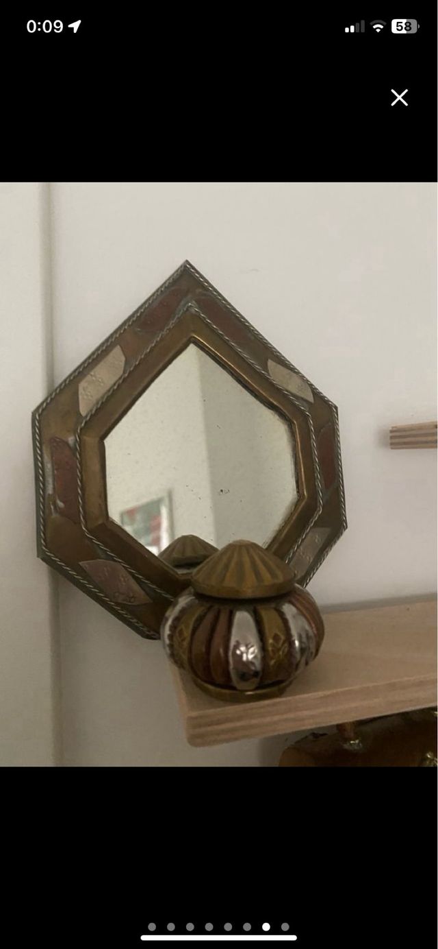 lote Espejo y portavelas laton vintage