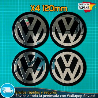X4 Emblemas Volkswagen 120mm Tapacubos Logo Negro