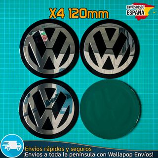 X4 Emblemas Volkswagen 120mm Tapacubos Logo Negro