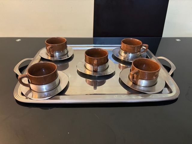 Juego tazas ceramica y acero inox