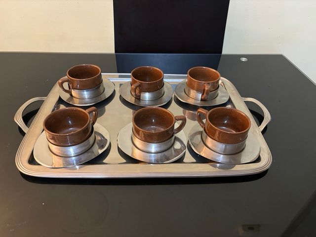 Juego tazas ceramica y acero inox