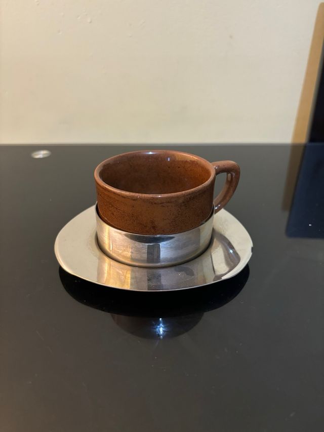 Juego tazas ceramica y acero inox