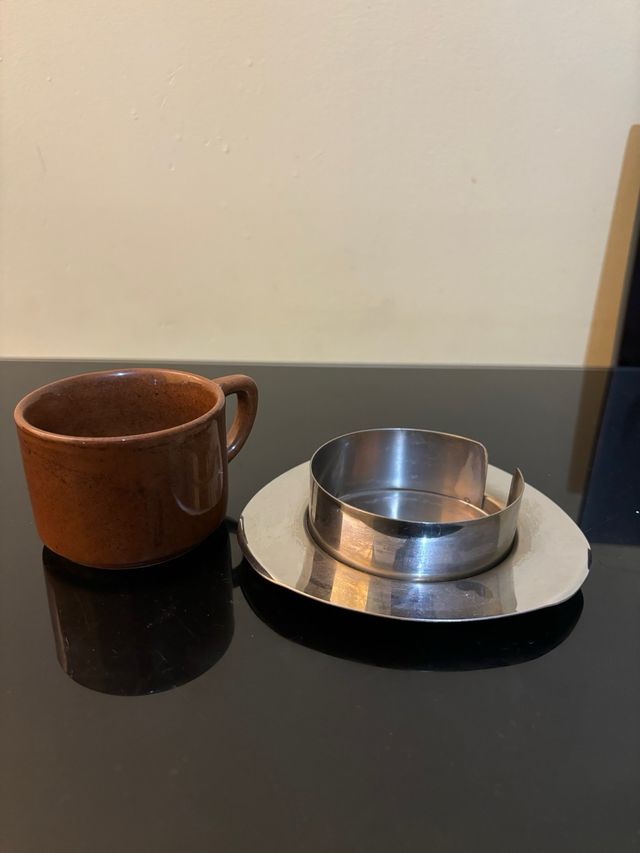 Juego tazas ceramica y acero inox