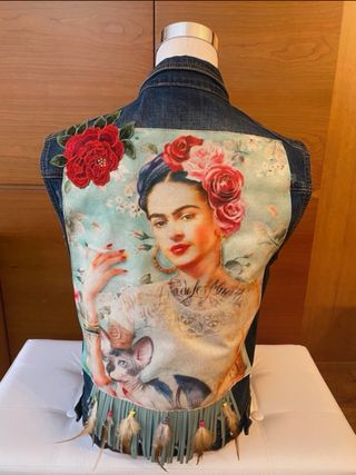 Chaleco vaquero / tejano personalizado Frida Kalho