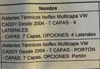 Aislantes térmicos para VW Caddy