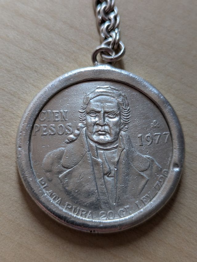 Llavero moneda 100 pesos mexicanos plata 1977