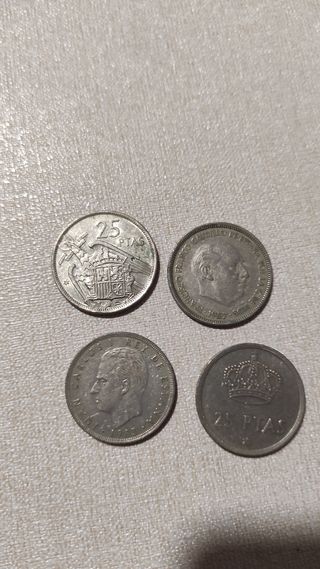 Monedas antiguas de 1,5,25,500 ptas
