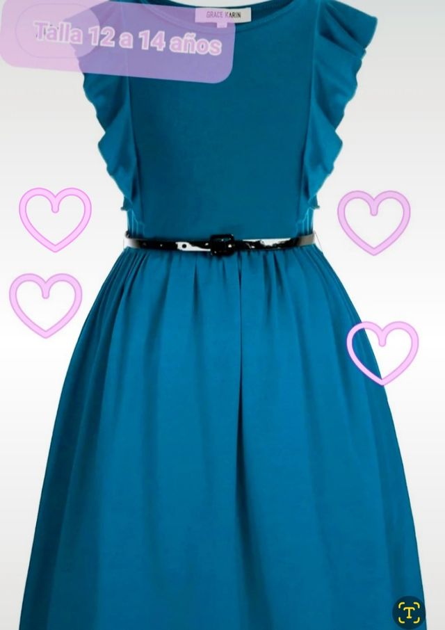 Vestido verde azul teal niña 12 a 14 años