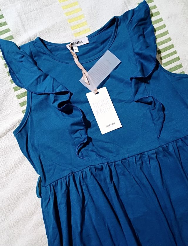 Vestido verde azul teal niña 12 a 14 años