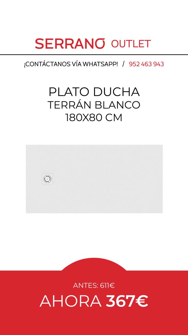 PLATO DUCHA TERRAN BLANCO 180X80 TEXTURA GRAVA