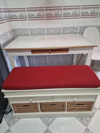Mesa cocina y banco con cajones