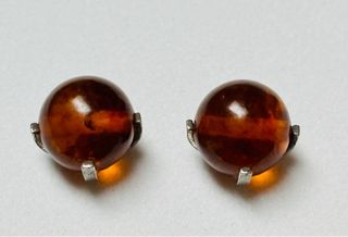 Pendientes bolas de ambar baltico en plata ley 925