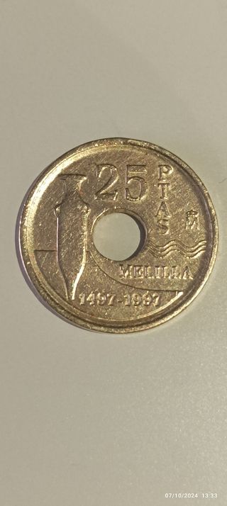 Moneda de 25 pesetas de 1997 Melilla