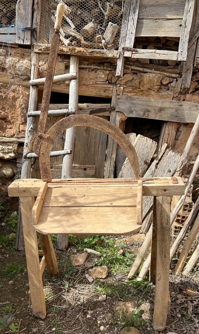 Antigua Cortadora Rustica Cereal.Guillotina Madera