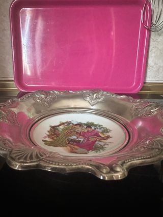 Fuente alpaca y porcelana china