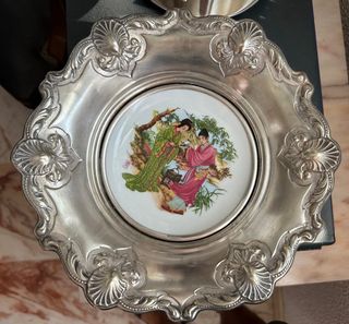 Fuente alpaca y porcelana china