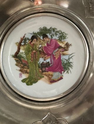 Fuente alpaca y porcelana china