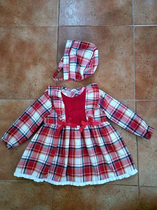 Vestido cuadros, capota y braguita 18 meses